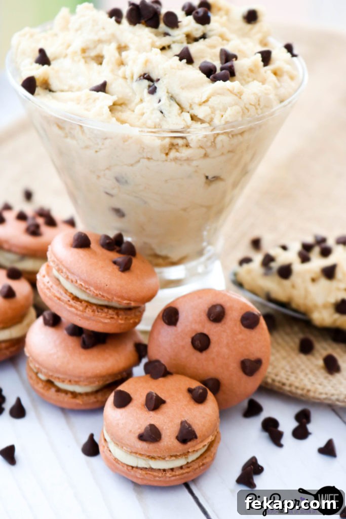 Chocolate Chip Cookie Dough Frosting Recipe 5 Chocolate Chip Macarons filled with cookie dough frosting
