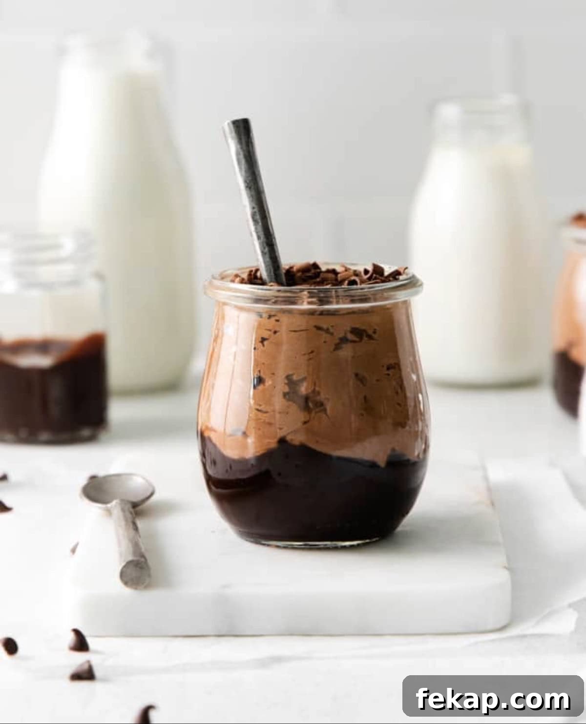 How to Make Chocolate Cheesecake Mousse Cups 2 Chocolate cheesecake mousse in a glass cup.