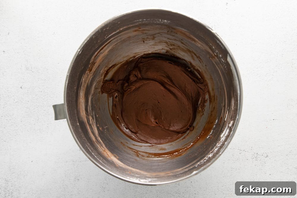 How to Make Chocolate Cheesecake Mousse Cups 13 powdered sugar and cocoa added to no bake chocolate cheesecake batter in a stainless mixing bowl.