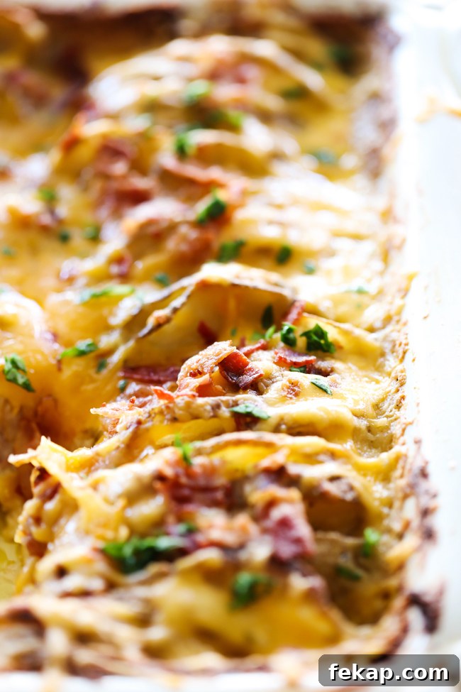 Cheesy Bacon Ranch Scalloped Potatoes Recipe 2 Stacked bacon ranch scalloped potatoes fresh from the oven
