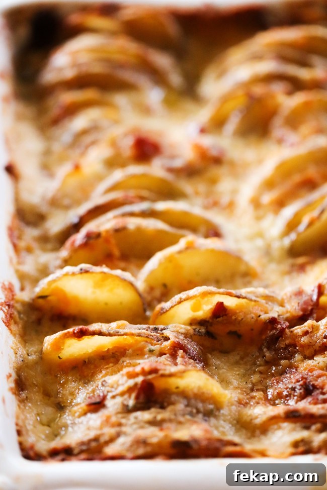 Cheesy Bacon Ranch Scalloped Potatoes Recipe 6 Close-up of creamy bacon ranch scalloped potatoes
