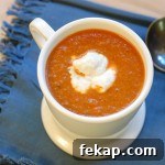 Creamy Roasted Red Pepper Soup Recipe with Indian Spices 2 Bowl of creamy roasted red pepper soup