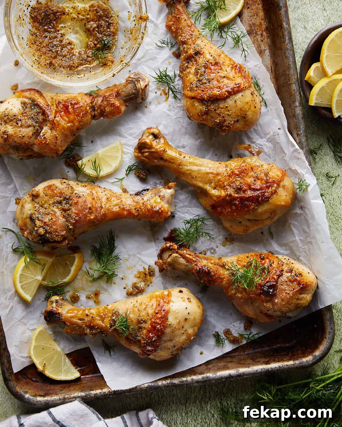 Overhead image of lemon pepper chicken drumsticks.
