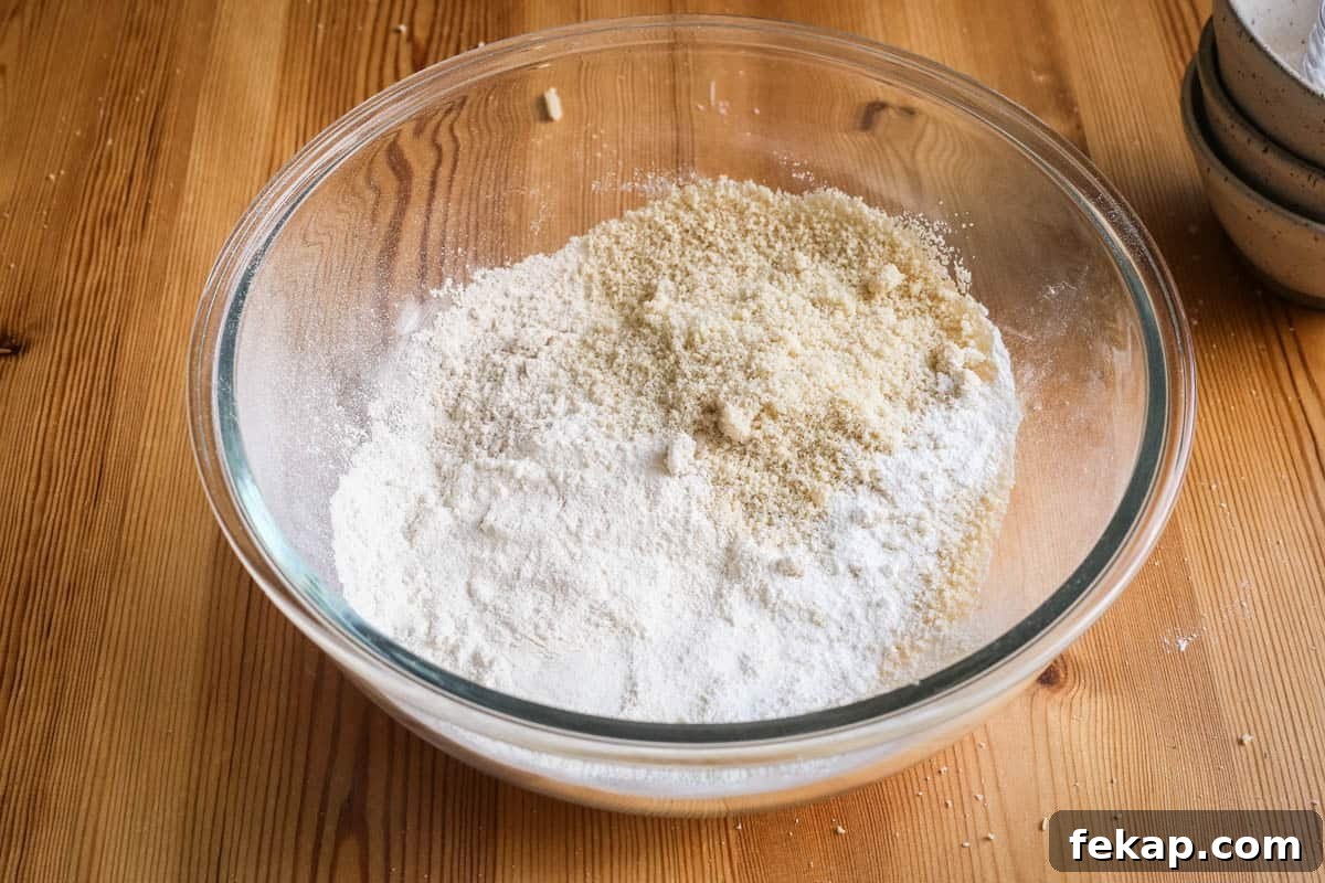 Gluten Free Blueberry Streusel Muffins Recipe 6 Dry ingredients for blueberry muffins ready to be whisked together in a bowl.