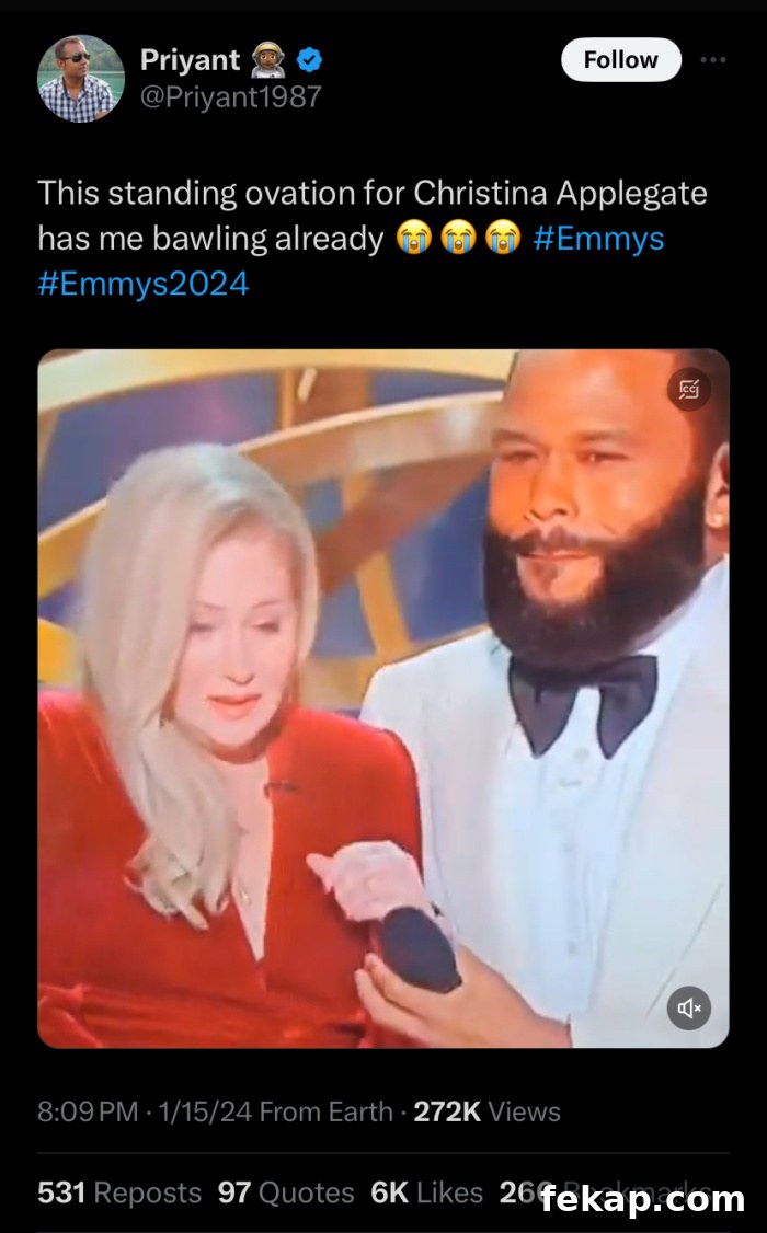 Christina Applegate entering the stage at the Emmys