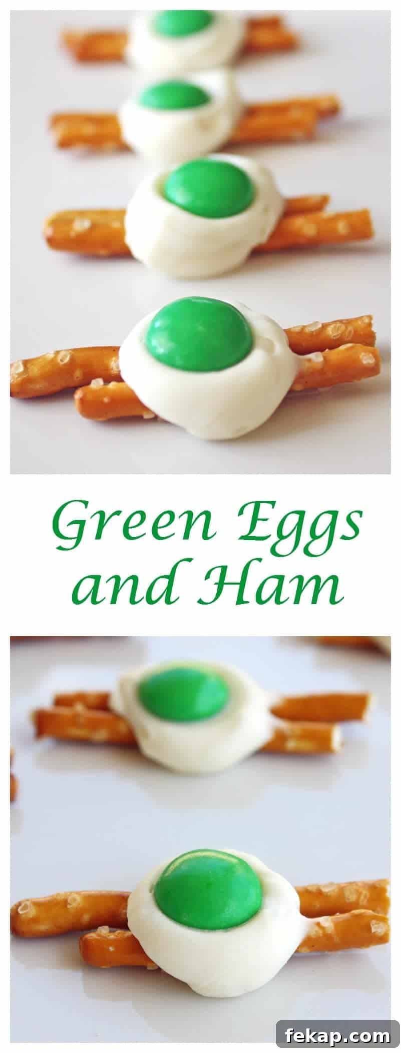 Green Eggs and Ham Pretzels Recipe for St. Patrick's Day 11 Green Eggs and Ham - great for Dr. Seuss themed school parties. #drseuss #preschool #treats #greeneggsandham