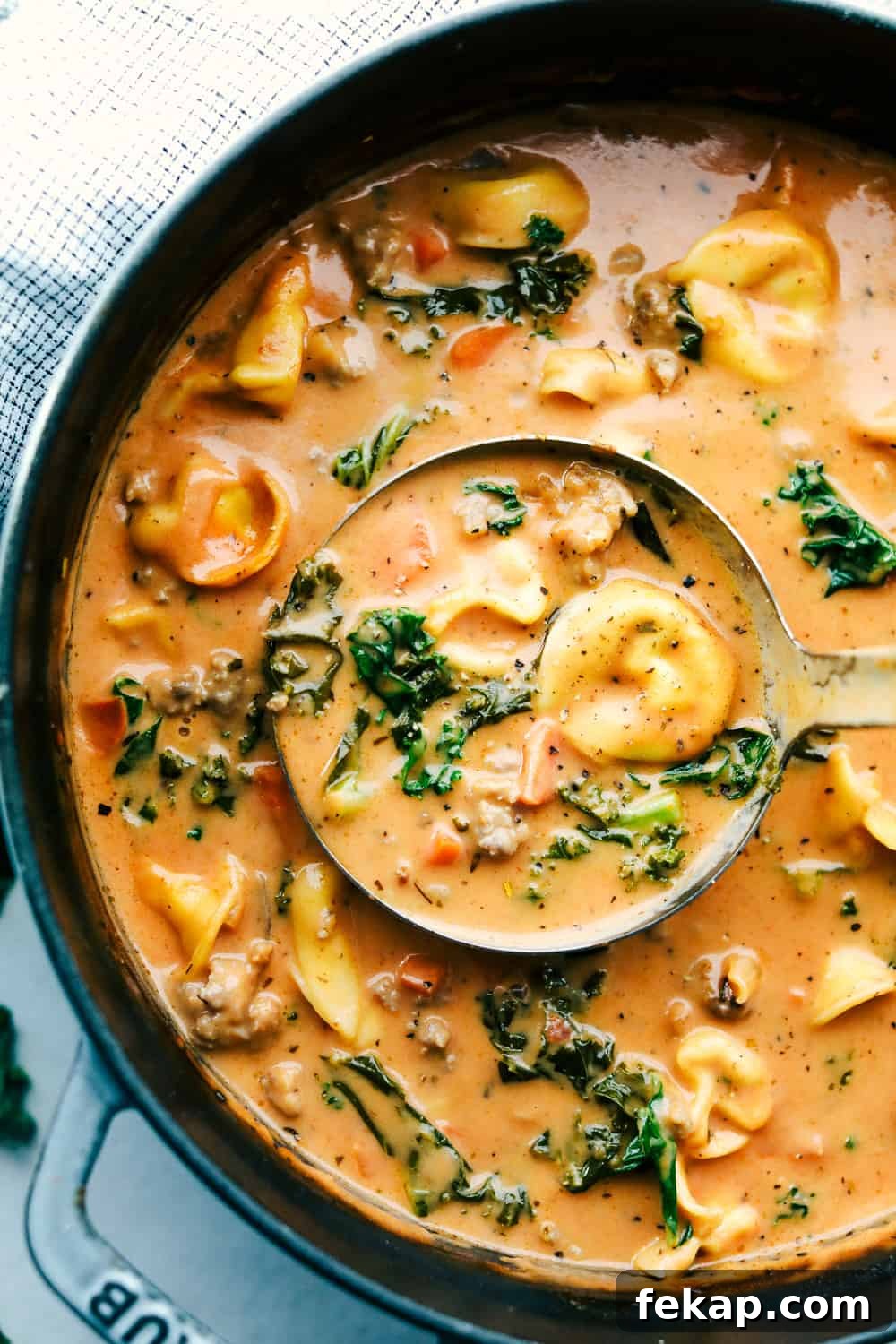 Creamy sausage tortellini soup.