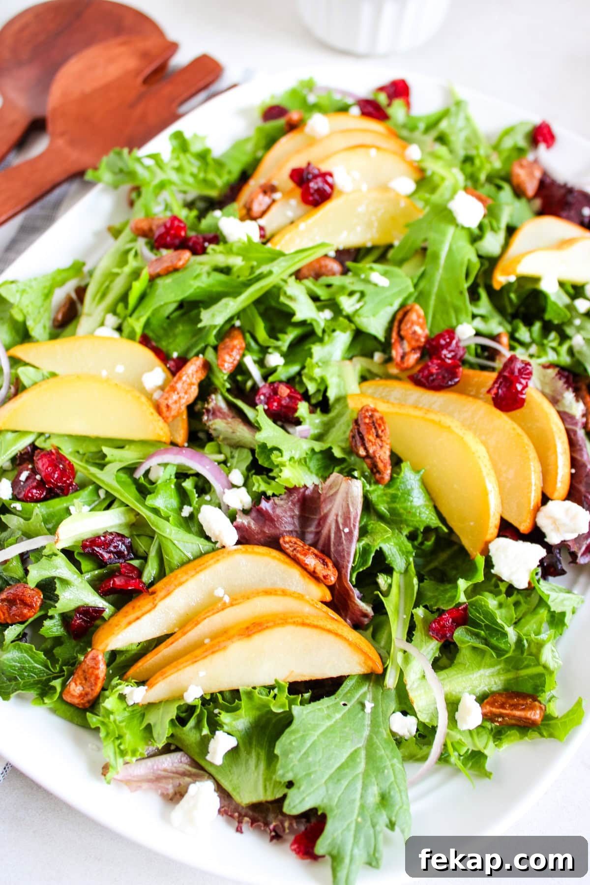 Roasted Pear Salad with Goat Cheese and Walnuts 4 A close up image of the pear salad.