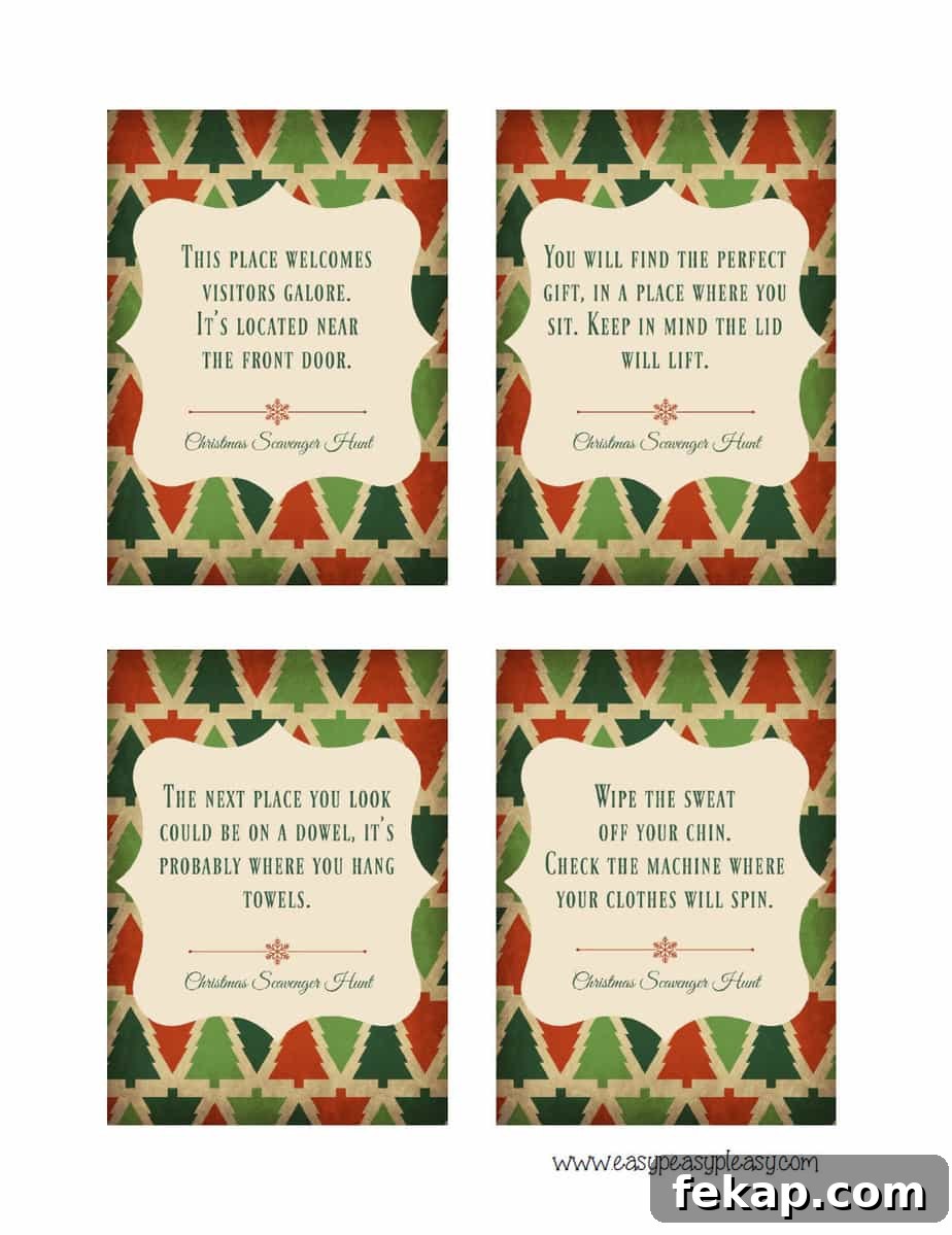 Free Printable Christmas Scavenger Hunt Clues.