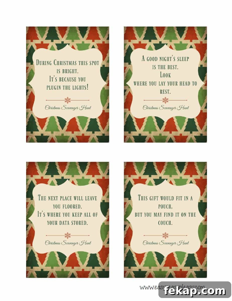 Free Printable Christmas Scavenger Hunt Clues.