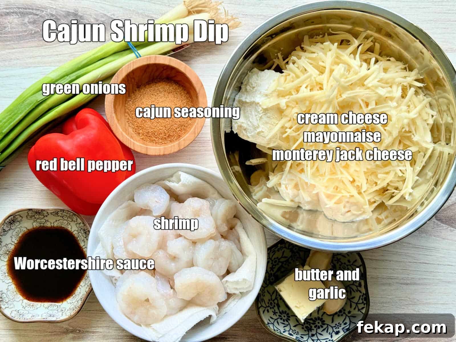 Cajun Shrimp Dip Recipe: Creamy Party Appetizer 3 picture of ingredients needed to make cajun shrimp dip