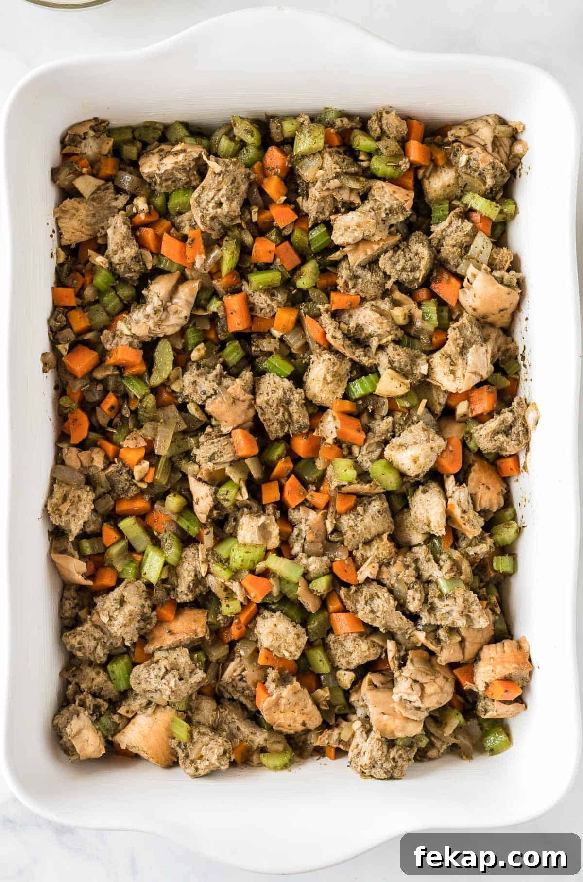 stuffing in the casserole dish