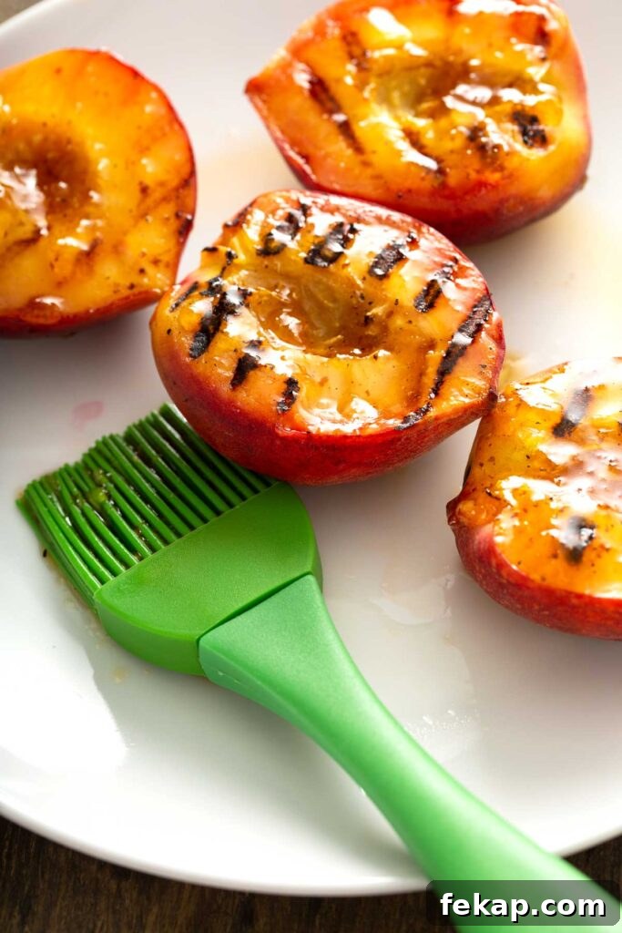 Grilled Chicken with Sticky Peach Glaze 9 Grilled peaches brushed with sticky peach glaze