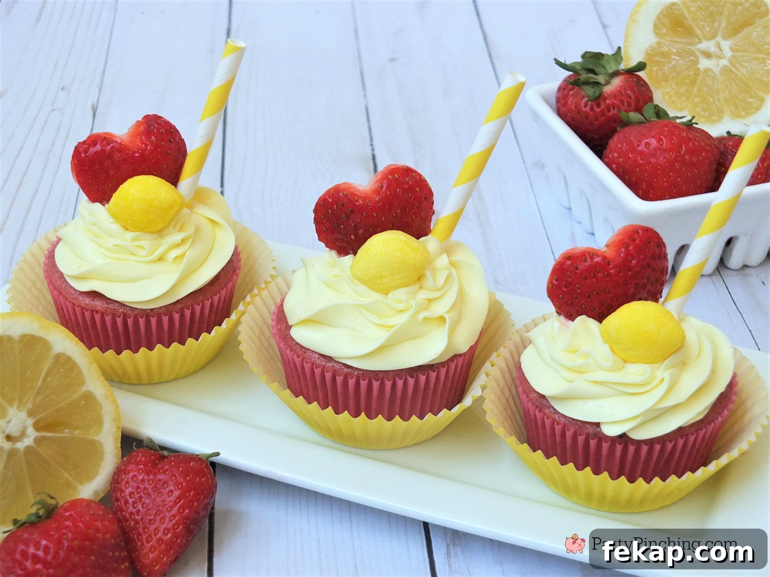 Strawberry Lemonade Cupcakes with Lemon Frosting Recipe 3 strawberry lemonade cupcakes, box mix fresh fruit cupcakes, refreshing summer cupcakes, cute cupcakes for kids, fun and easy cupcakes, strawberry cupcakes with frozen puree, lemon can frosting with zest and juice, easy cupcake recipe