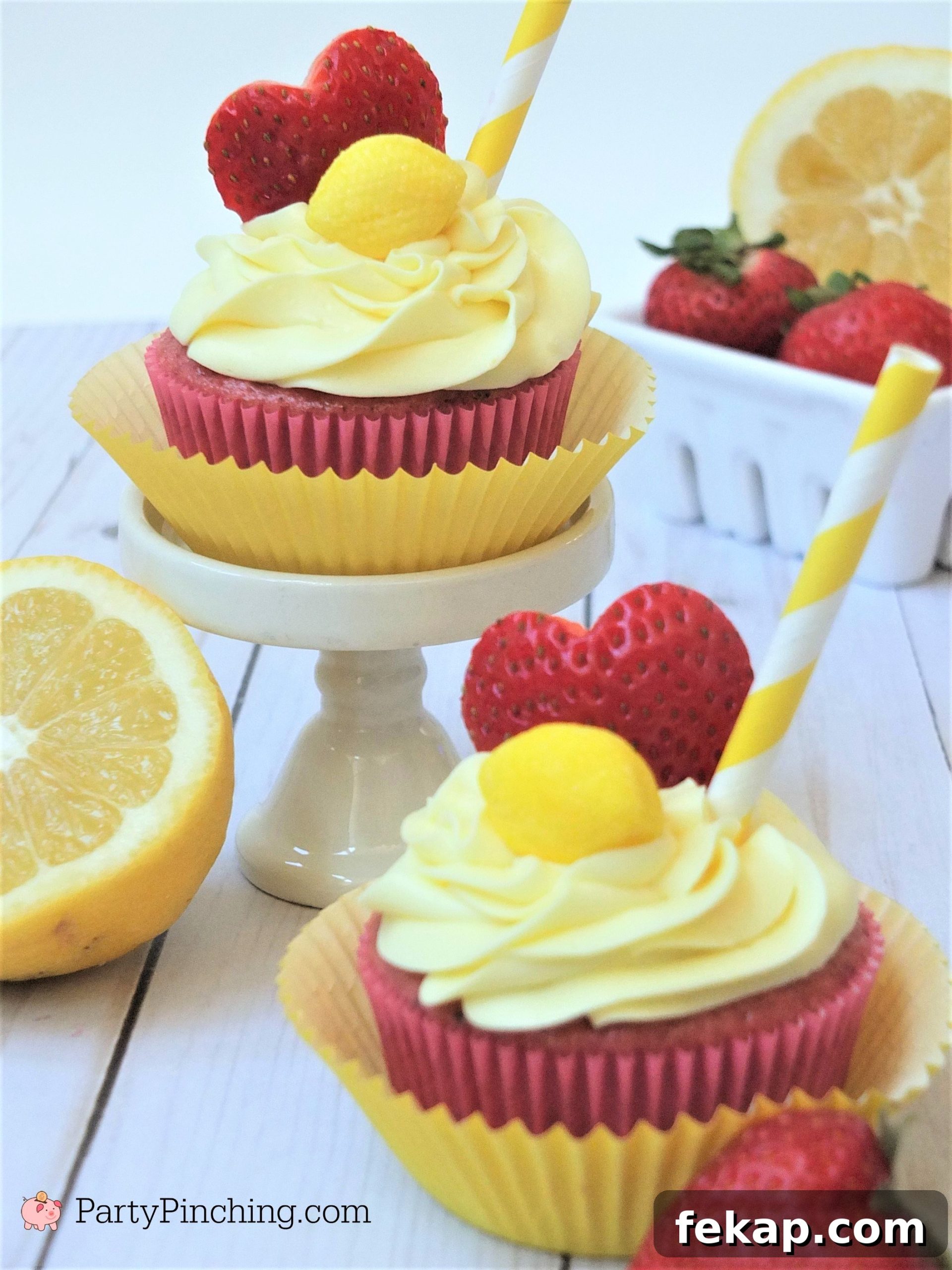 Strawberry Lemonade Cupcakes with Lemon Frosting Recipe 6 strawberry lemonade cupcakes, box mix fresh fruit cupcakes, refreshing summer cupcakes, cute cupcakes for kids, fun and easy cupcakes, strawberry cupcakes with frozen puree, lemon can frosting with zest and juice, easy cupcake recipe