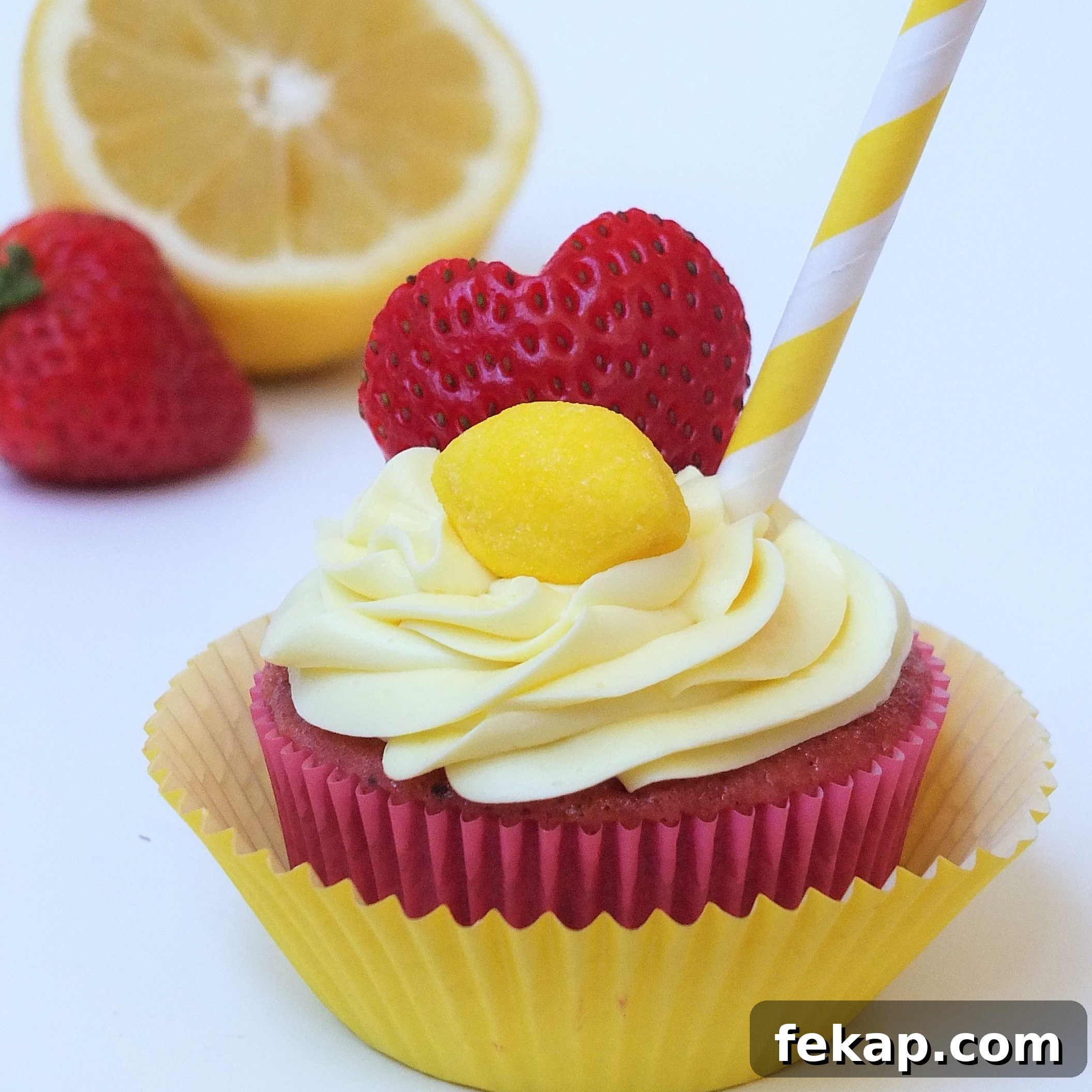 Strawberry Lemonade Cupcakes with Lemon Frosting Recipe 8 strawberry lemonade cupcakes, box mix fresh fruit cupcakes, refreshing summer cupcakes, cute cupcakes for kids, fun and easy cupcakes, strawberry cupcakes with frozen puree, lemon can frosting with zest and juice, easy cupcake recipe