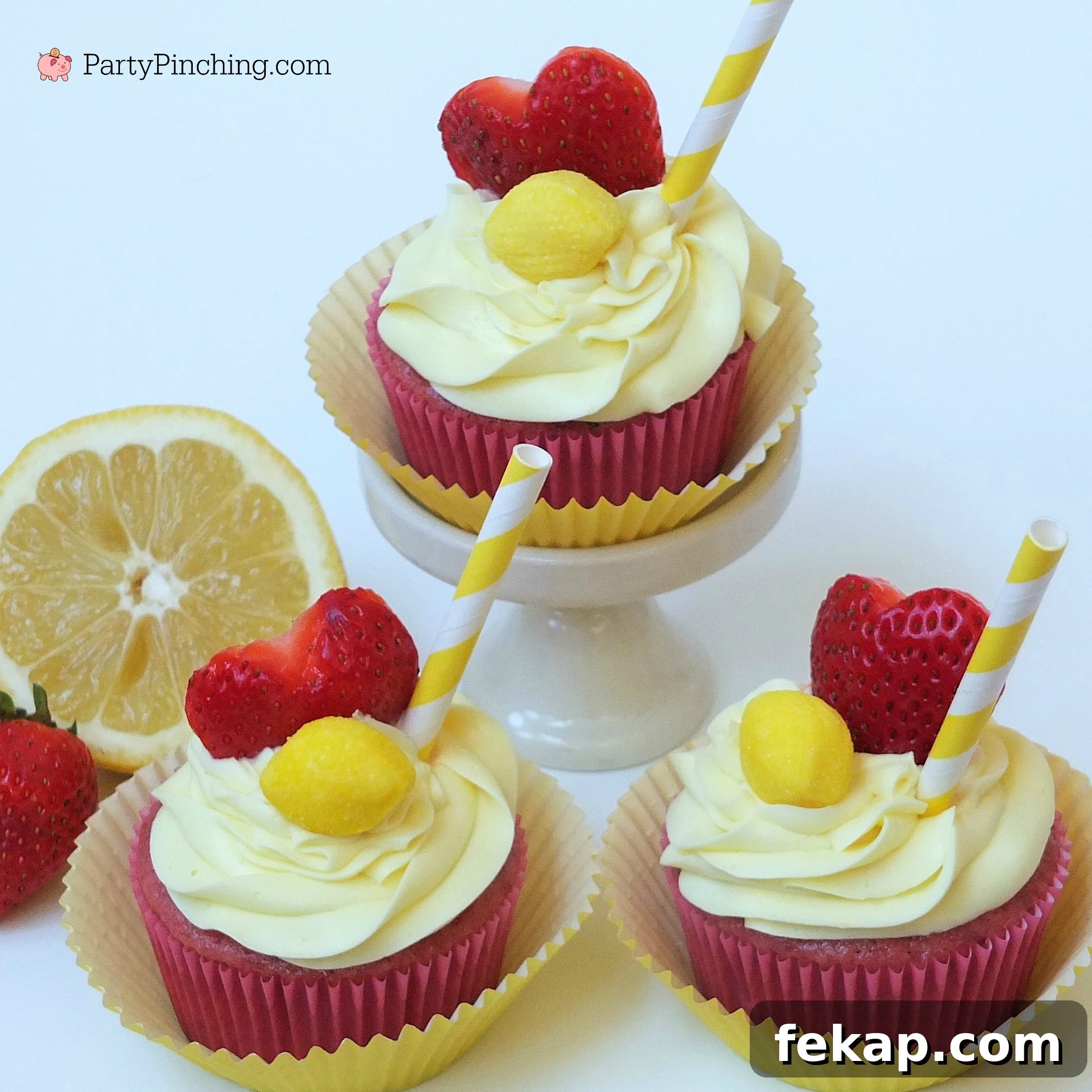 Strawberry Lemonade Cupcakes with Lemon Frosting Recipe 9 strawberry lemonade cupcakes, box mix fresh fruit cupcakes, refreshing summer cupcakes, cute cupcakes for kids, fun and easy cupcakes, strawberry cupcakes with frozen puree, lemon can frosting with zest and juice, easy cupcake recipe