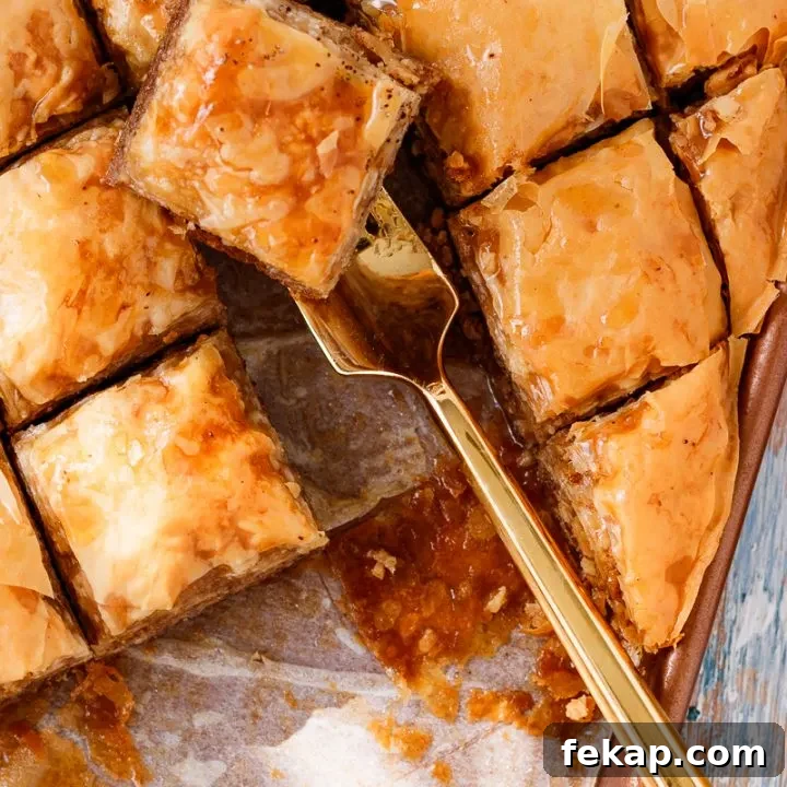 top view of baklava on a sheet pan