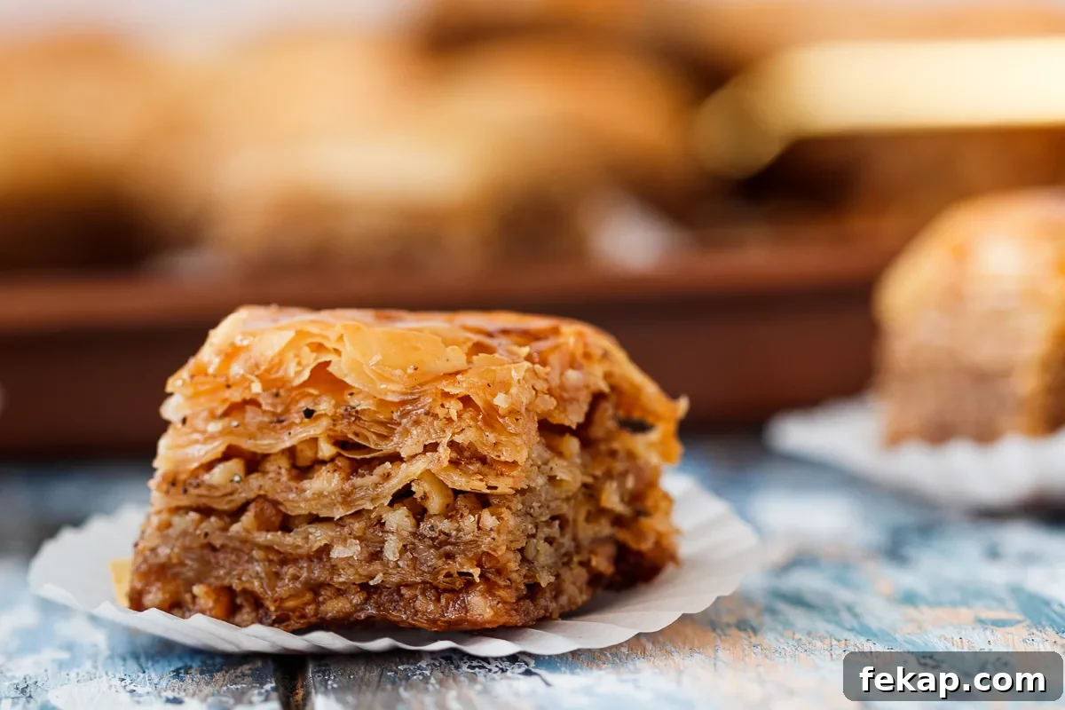 Family Baklava Recipe with Flaky Phyllo and Nuts 4 homemade baklava on a baking tray