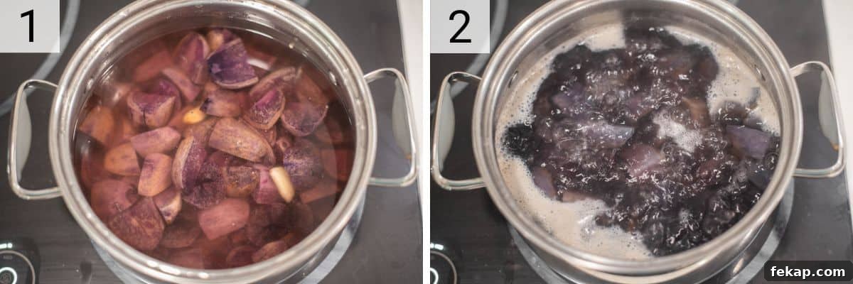 process shots of boiling potatoes