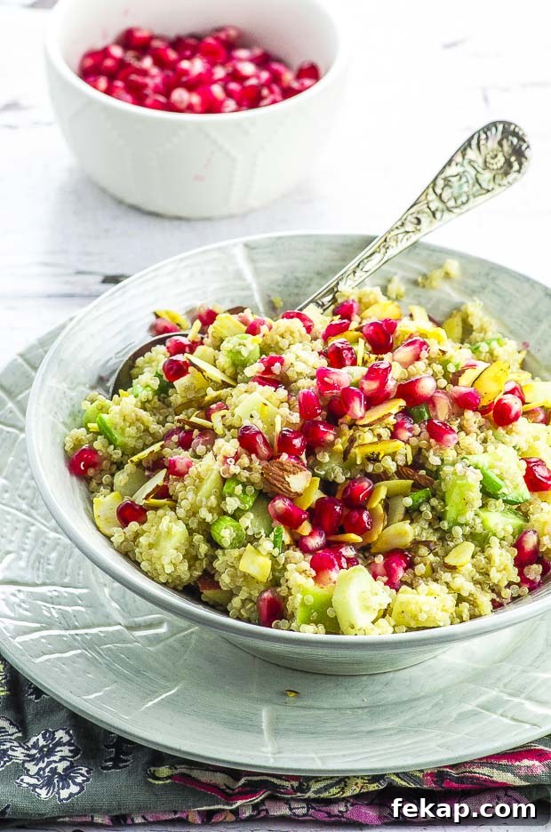 Quinoa Pomegranate Salad with Orange Tahini Dressing