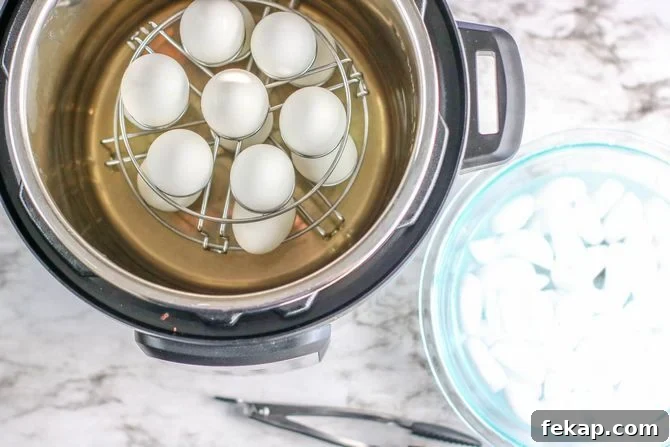 Instant Pot Hard-Boiled Eggs That Peel Cleanly 3 IP hard boiled eggs on trivet in IP