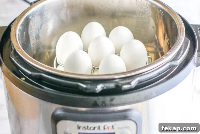 Instant Pot Hard-Boiled Eggs That Peel Cleanly 4 Instant Pot with eggs on trivet