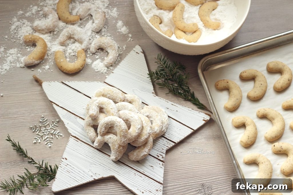 Vanilla Hazelnut Crescent Cookies 2 hazelnut crescents on white star board