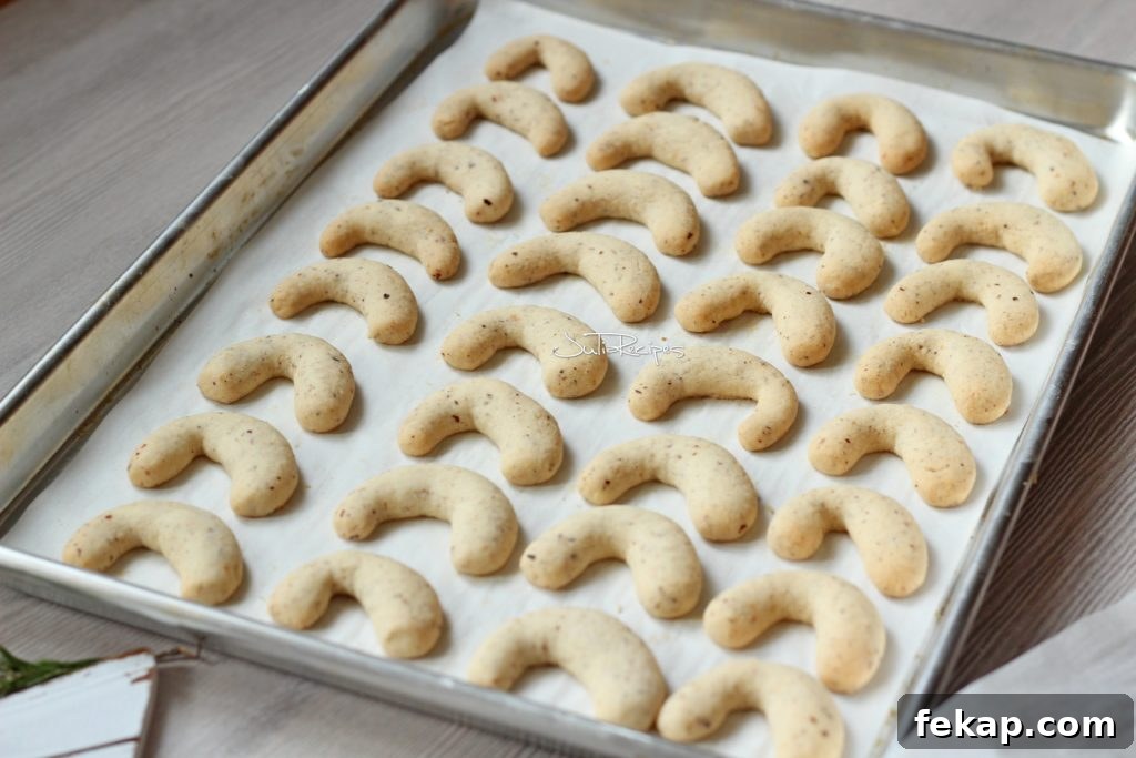 Vanilla Hazelnut Crescent Cookies 3 hazelnut crescents on baking dish