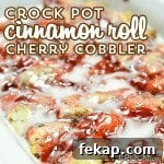 Crock Pot Cinnamon Roll Cherry Cobbler is so easy and so good! This is a great dish for dessert or breakfast.