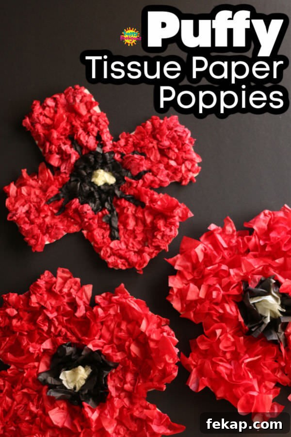 How to Make a Puffy Tissue Paper Poppy 2 3 puffy poppies made with crumpled tissue paper