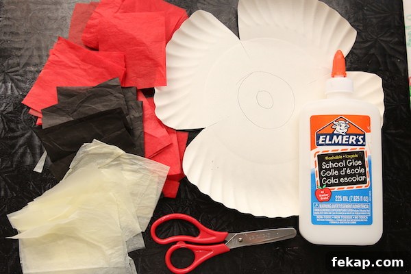 How to Make a Puffy Tissue Paper Poppy 7 tissue paper paper plate poppy glue scissors