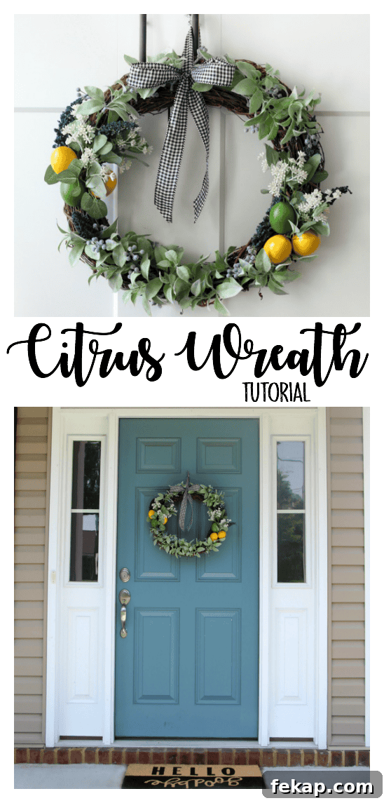 Bright pops of citrus, greenery and gingham combine for an adorable & easy citrus wreath to make this summer! Bright pops of citrus, greenery and gingham combine for an adorable & easy citrus wreath to make this summer!