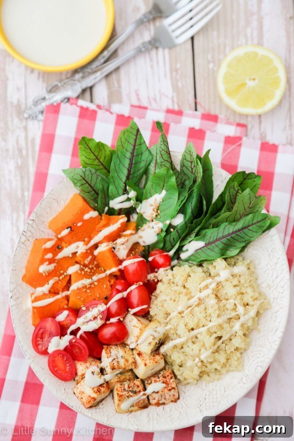 Quinoa buddha bowl with tahini dressing