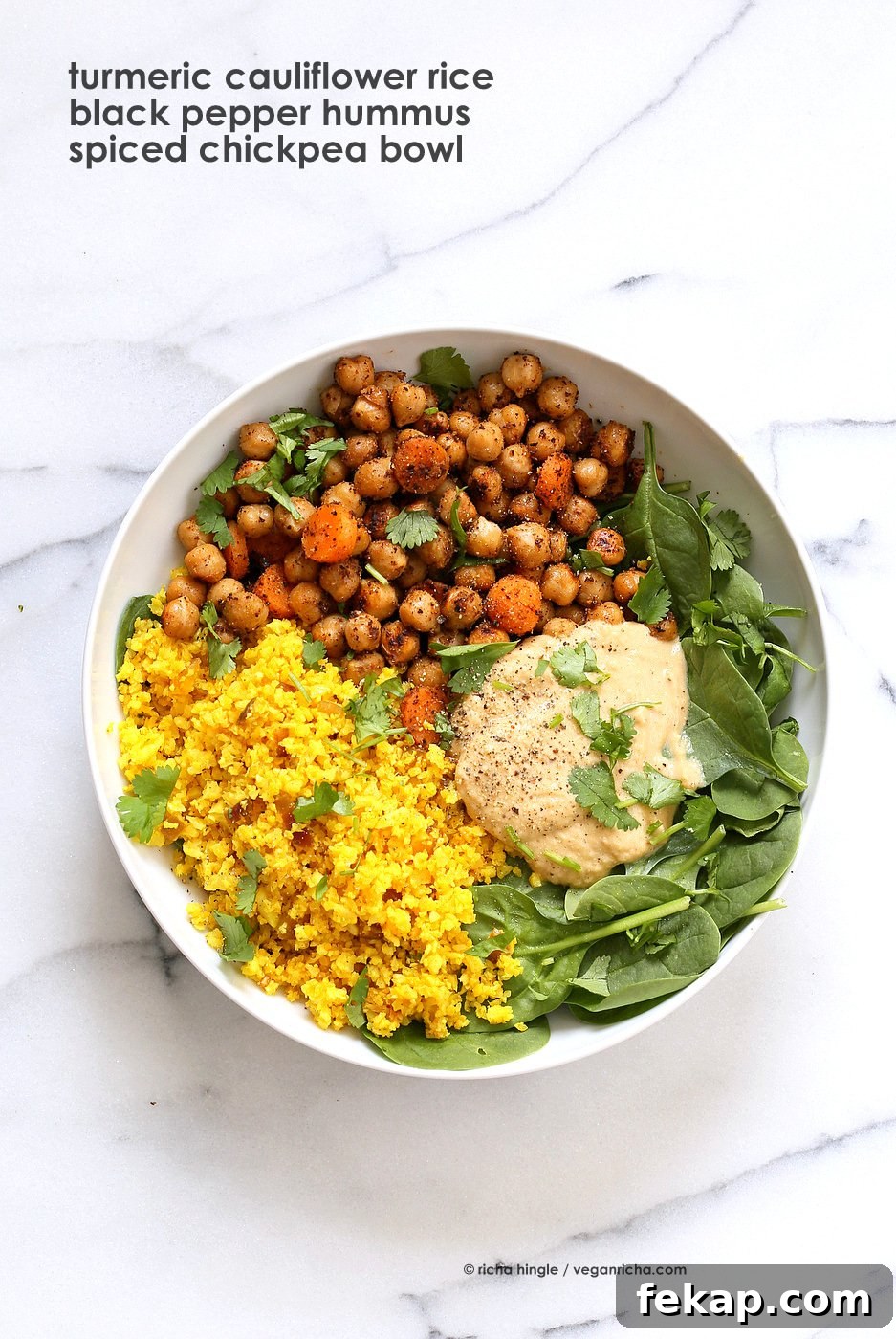 Turmeric cauliflower rice with spiced chickpeas