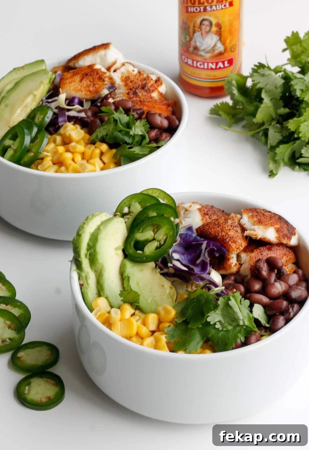 Fish taco bowl with quinoa and slaw