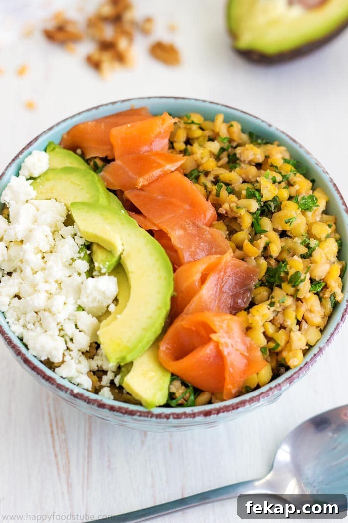 Split pea power bowl with roasted vegetables