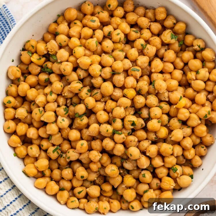 Instant Pot Chickpeas: No Soak Required 4 A large white bowl holding no-soak Instant Pot chickpeas.
