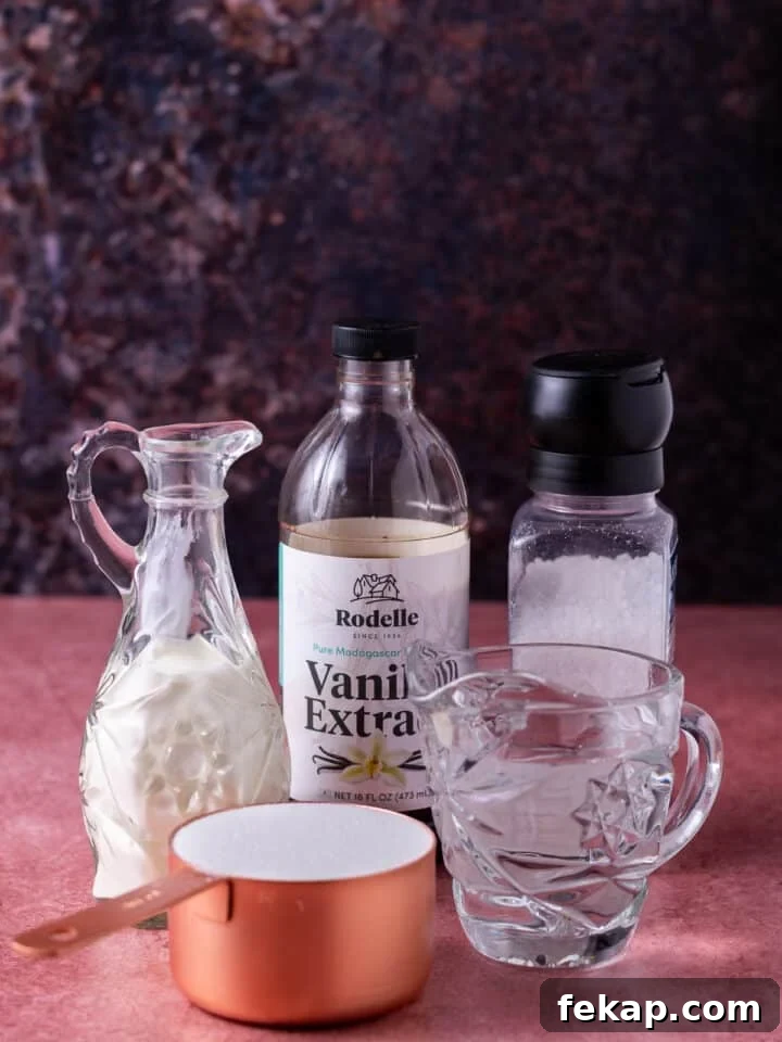 Homemade Salted Caramel Syrup Recipe for Coffee and Desserts 3 picture of the ingredients needed to make the recipe
