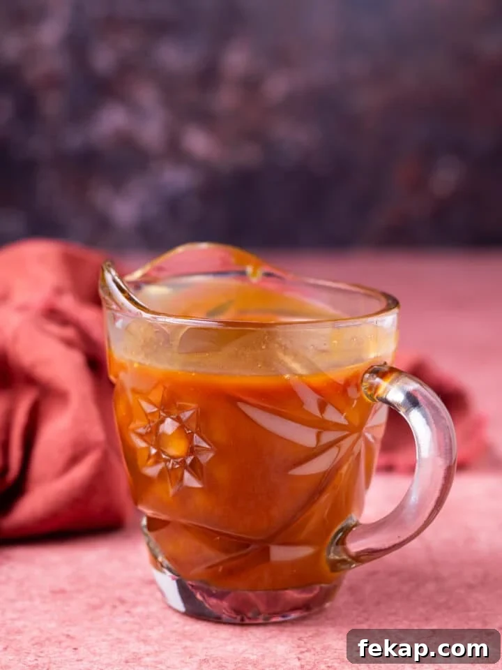 Homemade Salted Caramel Syrup Recipe for Coffee and Desserts 10 small glass carafe of salted caramel syrup