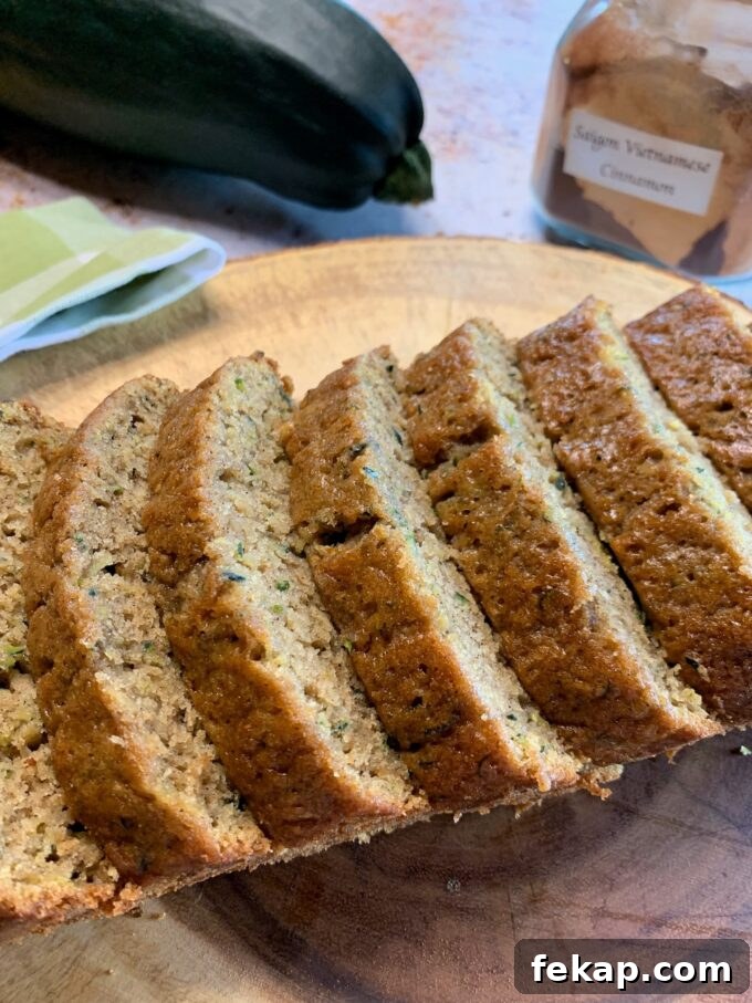 Classic Moist Zucchini Bread Recipe with Cinnamon 6 Sliced zucchini bread.