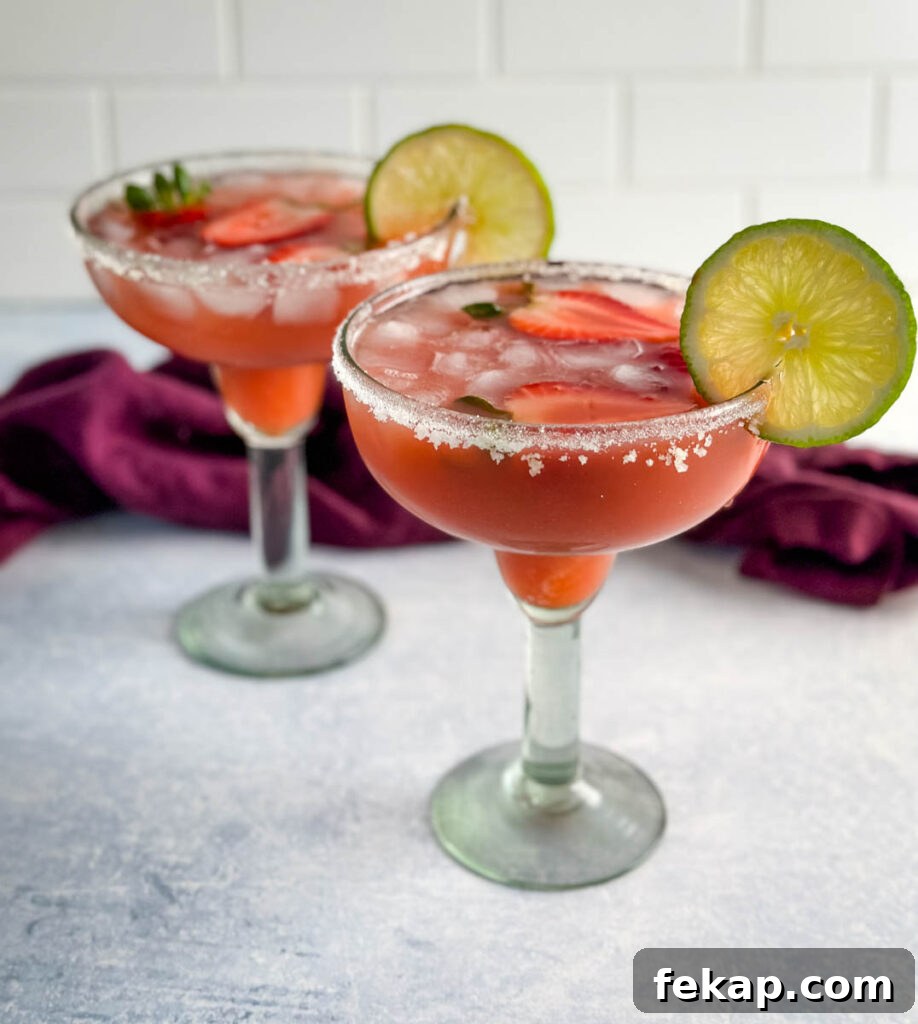 How to Make a Hennessy Margarita Cocktail 10 Hennessy margarita in a glass with strawberries and lime