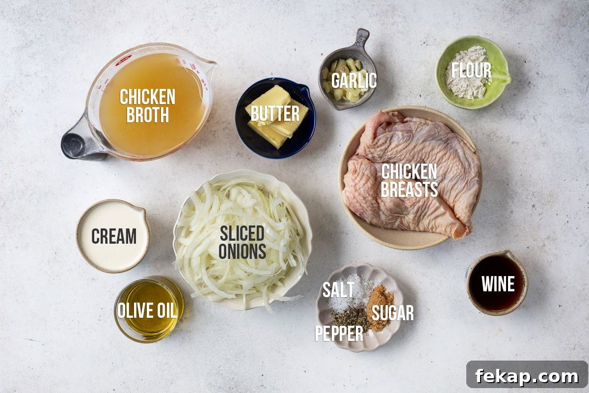 french onion chicken recipe ingredients, labelled