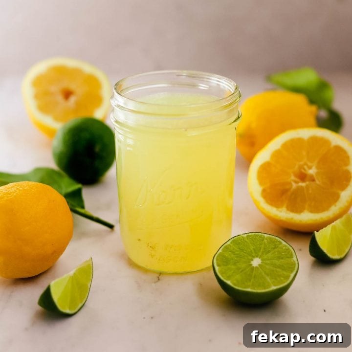 Homemade Sweet and Sour Drink Mix made with lemon and lime in a mason jar.