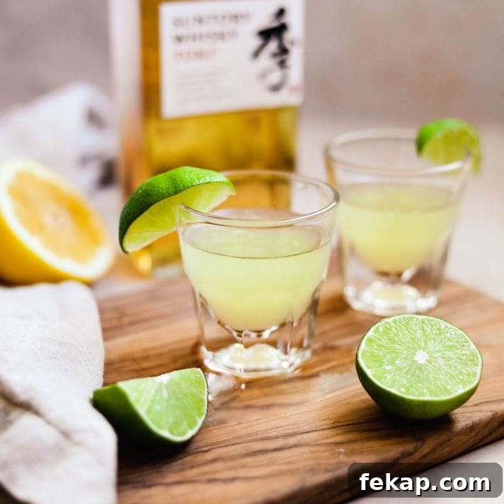 Green tea shot with homemade sweet and sour mix and Japanese whisky.