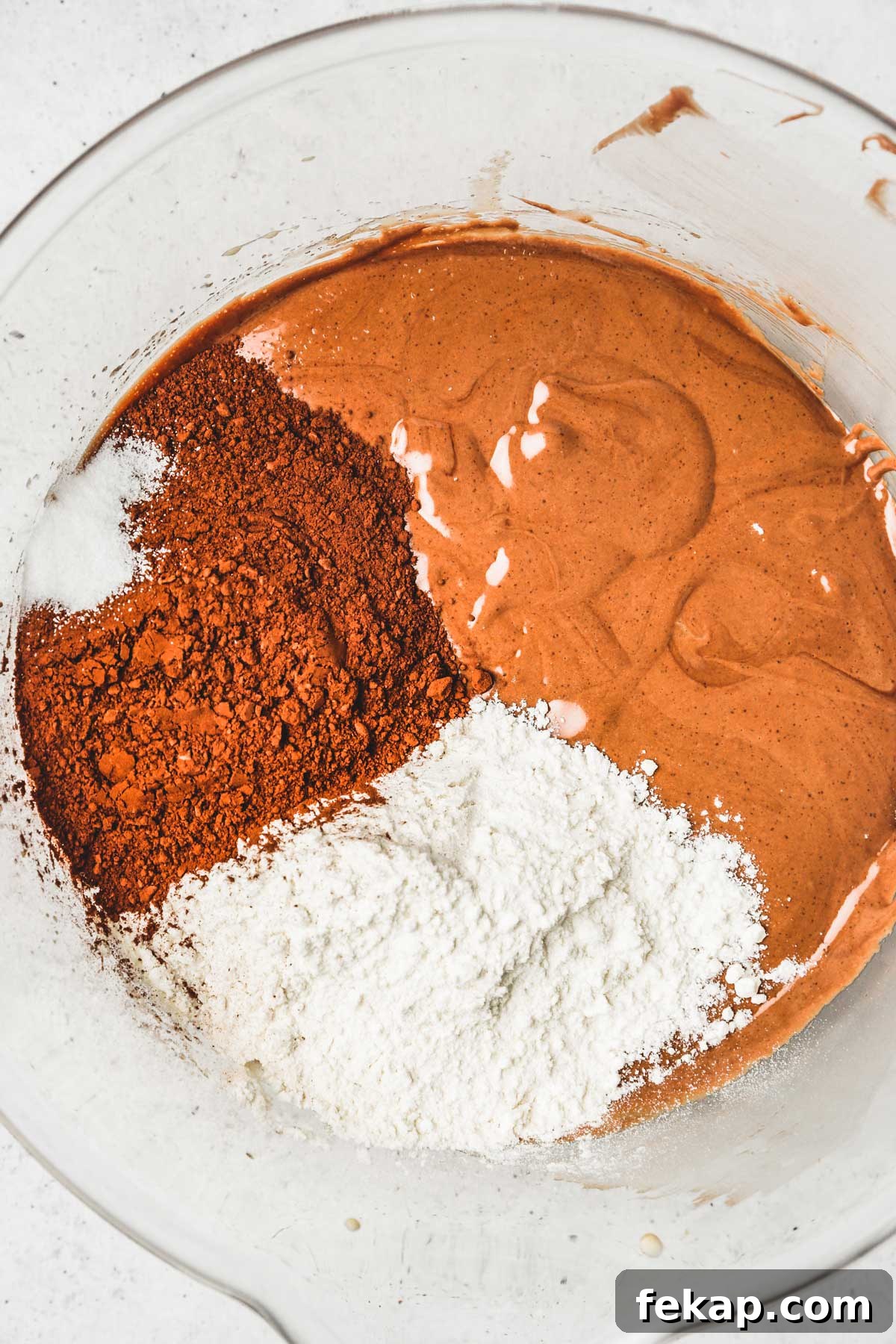 Fudgy Walnut Brownies Recipe 7 dry ingredients mixed in bowl