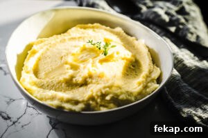 Authentic German Potato Salad with Bacon and Vinegar 9 creamy mashed potatoes in a bowl overhead