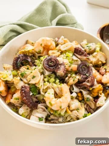 Italian seafood salad in a bowl.