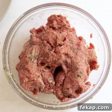 Crispy Italian Pan-Fried Meatballs Recipe 4 Meatball mixture combined in a bowl.