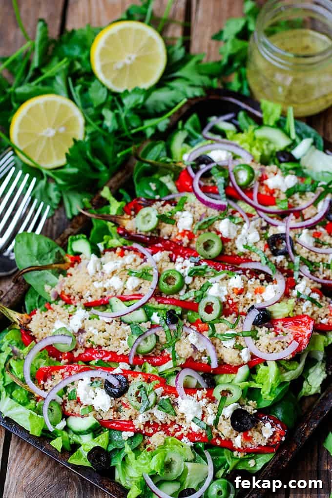 Roasted Romano Peppers Stuffed with Feta and Couscous 4 Couscous and Feta Stuffed Peppers - Serve them as a light lunch or side dish.